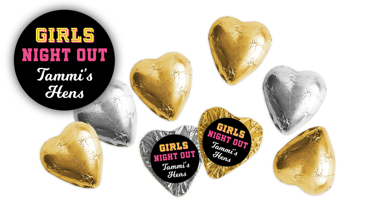 Bold Text Hens Night Personalised Foil Chocolate Hearts