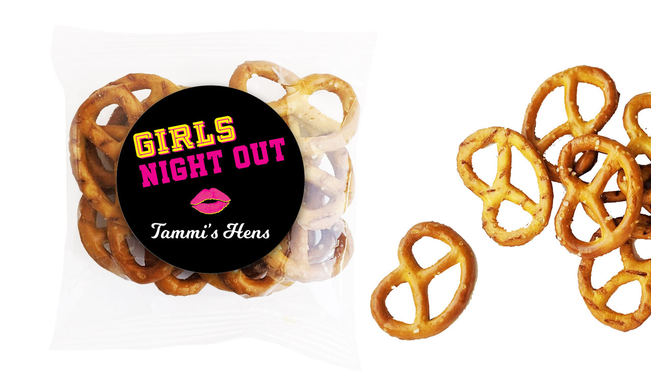 Bold Text Hens Night Personalised Bag Of Pretzels