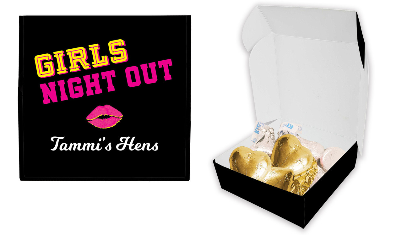 Bold Text Hens Night Personalised Hugs And Kisses Box