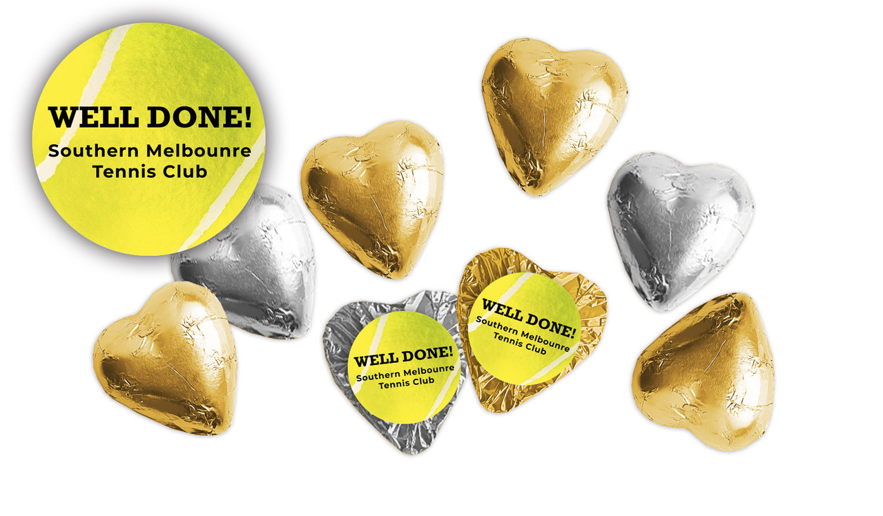 Tennis Ball Personalised Foil Chocolate Hearts