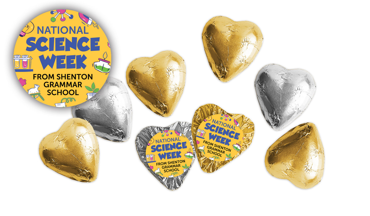 National Science Week Custom Foil Chocolate Hearts