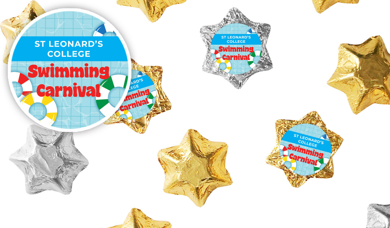 School Swimming Carnival Personalised Foil Chocolate Stars