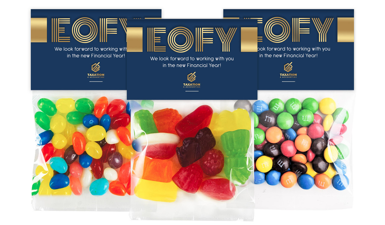 Bold Navy EOFY Custom Lolly Bag With Topper