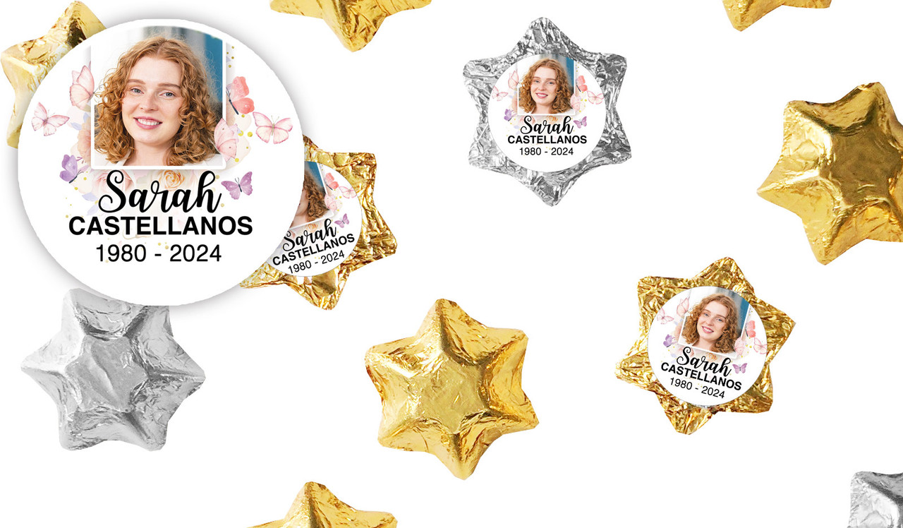 Butterflies Funeral Personalised Foil Chocolate Stars