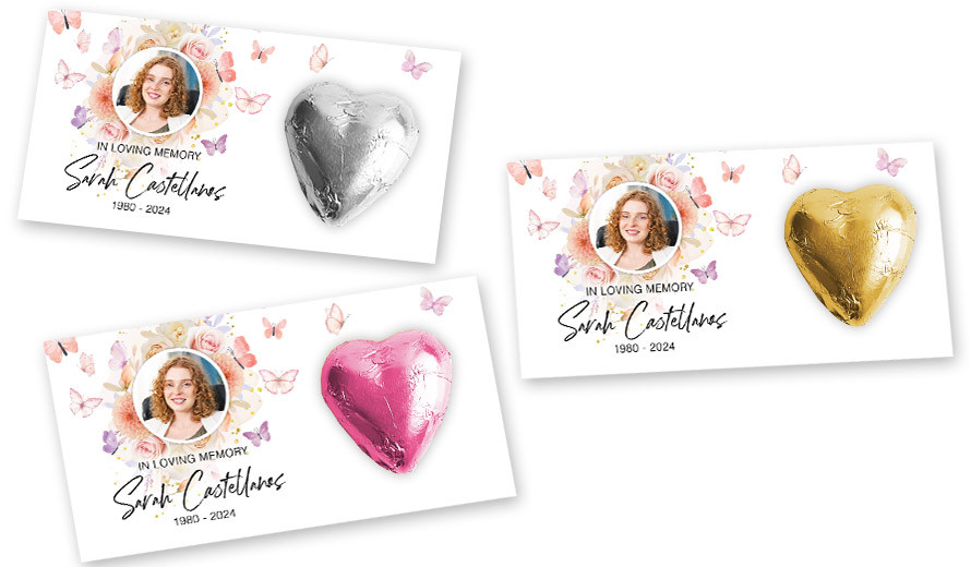 Butterflies Funeral Branded Heart Card