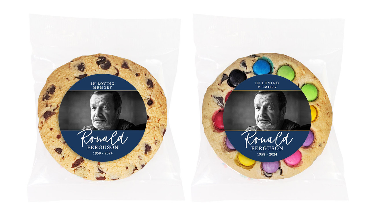 Cursive Blue Funeral Personalised Cookie