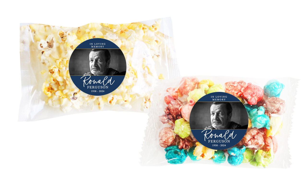 Cursive Blue Funeral Personalised Popcorn Bag
