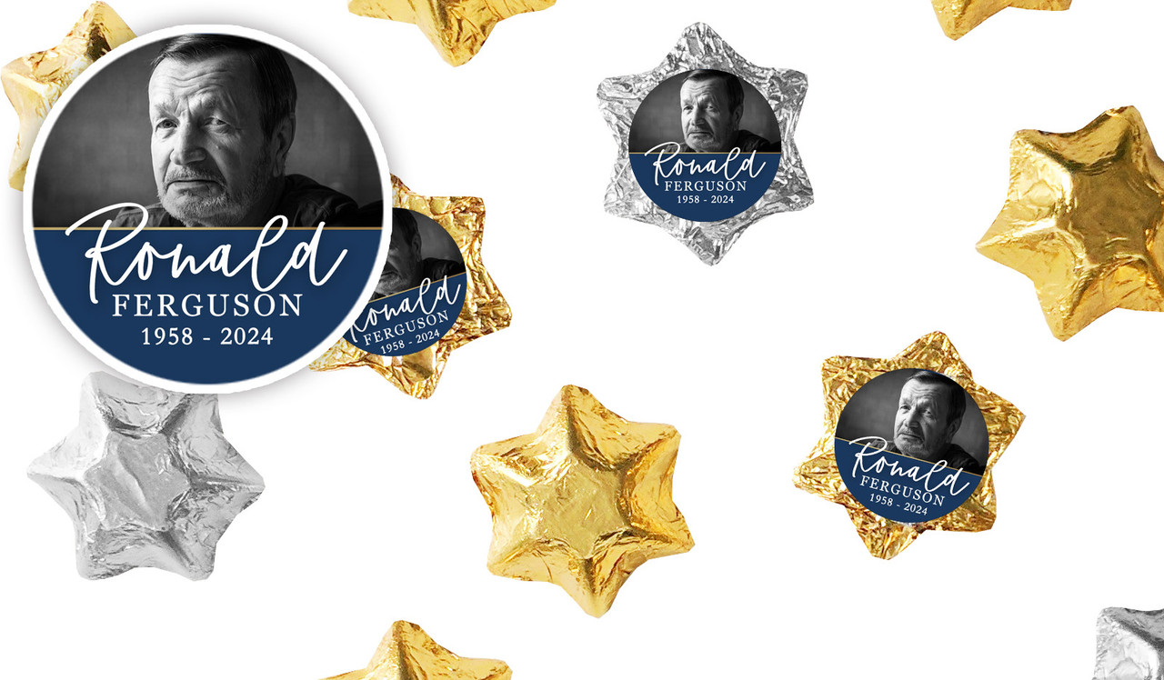 Cursive Blue Funeral Personalised Foil Chocolate Stars