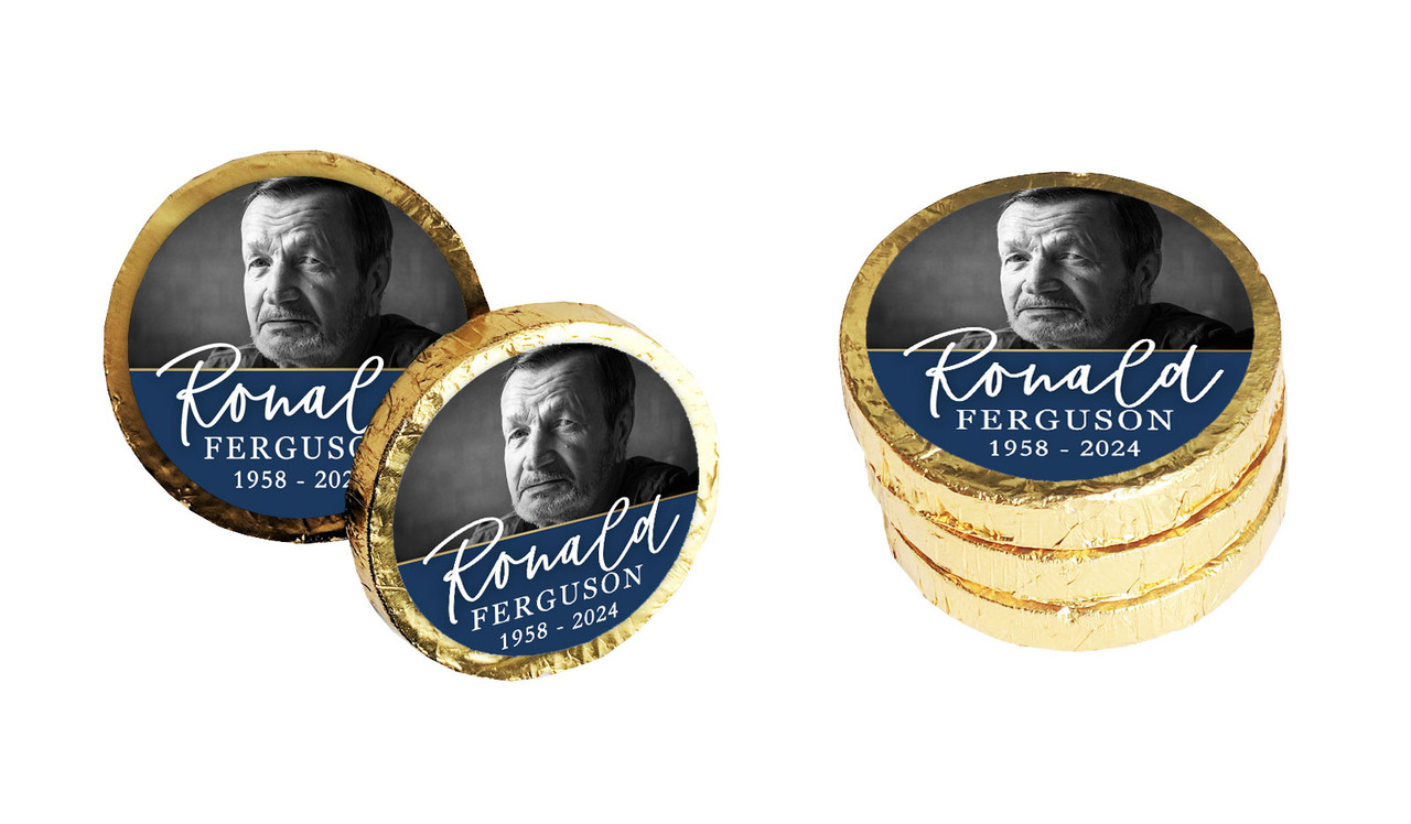Cursive Blue Funeral Custom Chocolate Coin