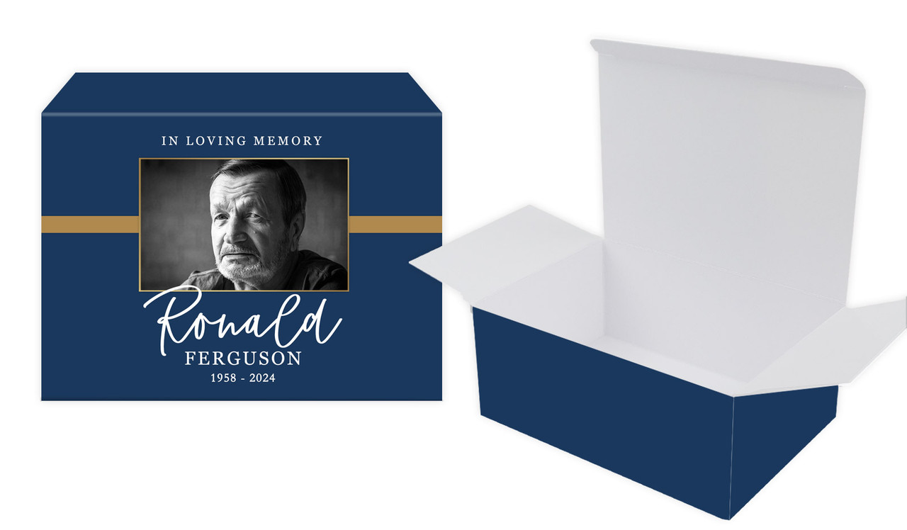 Cursive Blue Funeral Personalised Tuck Gift Box