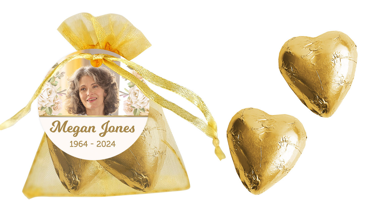 Gold And Floral Funeral Personalised Organza Bag