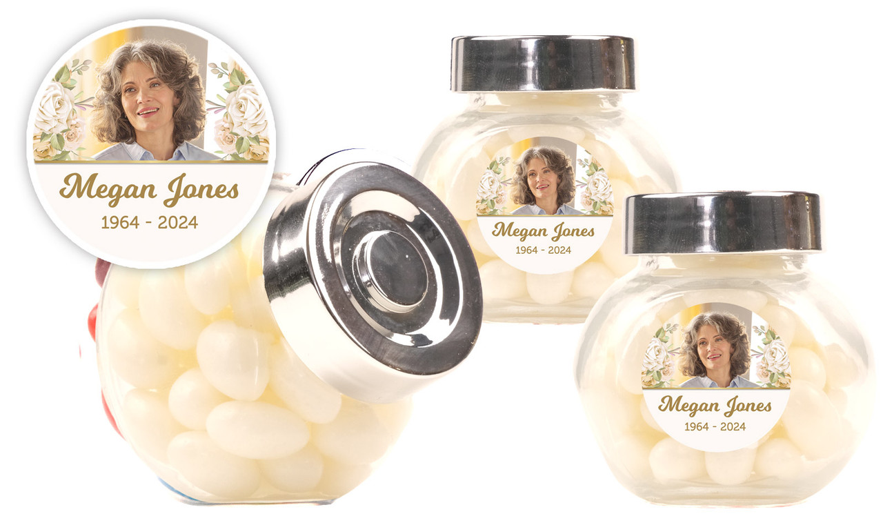 Gold And Floral Funeral Custom Mini Candy Jar