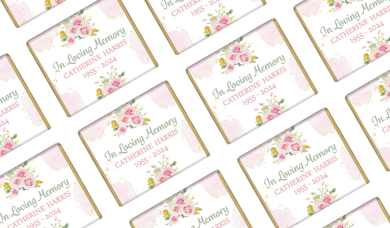 Pink Floral Funeral Personalised Mini Chocolates