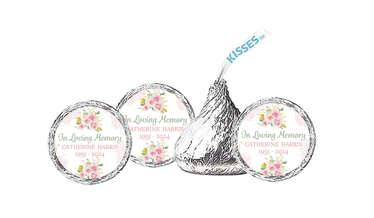 Pink Floral Funeral Personalised Hersheys Kisses