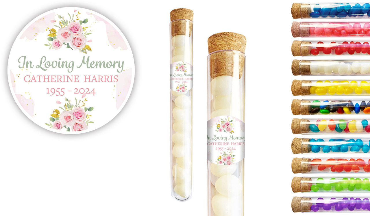 Pink Floral Funeral Personalised Test Tubes