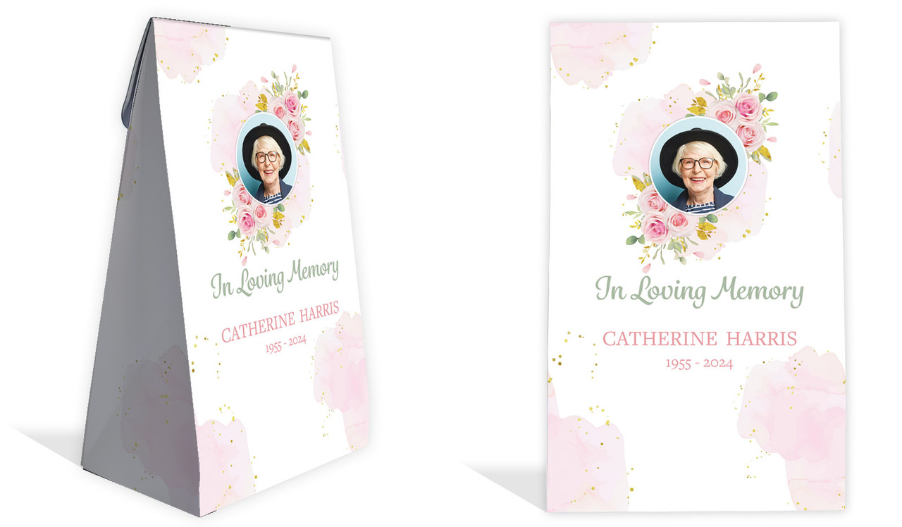 Pink Floral Funeral Personalised Gusset Favour Bag