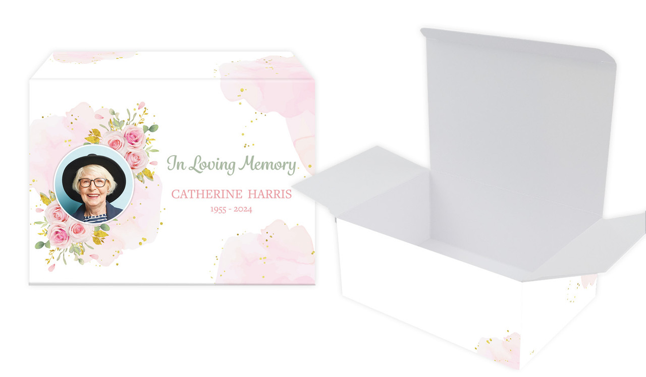 Pink Floral Funeral Personalised Tuck Gift Box