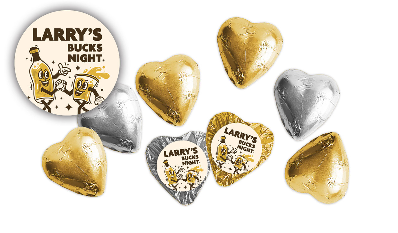 Beers Bucks Night Custom Foil Chocolate Hearts