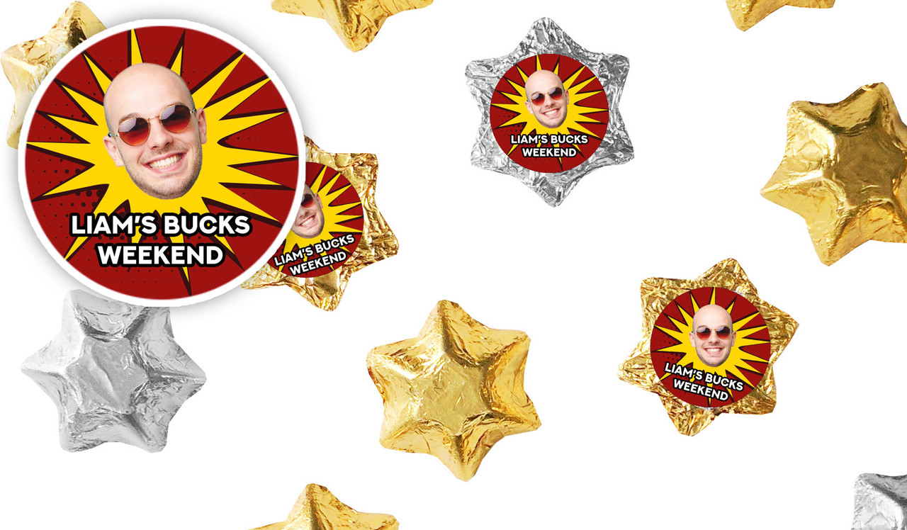 Face Splash Bucks Night Personalised Foil Chocolate Stars