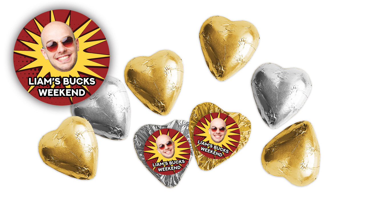 Face Splash Bucks Night Custom Foil Chocolate Hearts