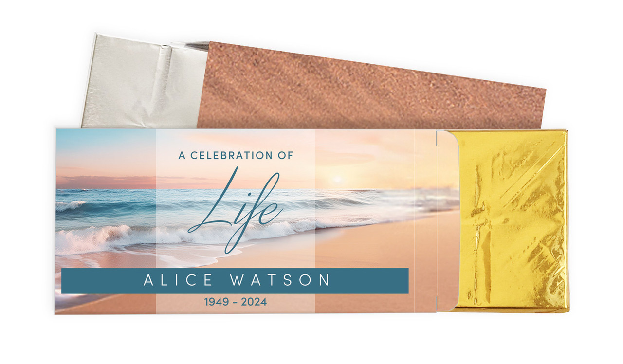 Beautiful Beach Funeral Personalised Chocolate Bar In A Box