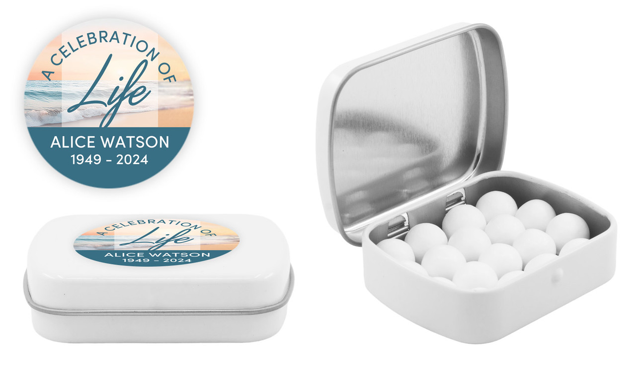 Beautiful Beach Funeral Personalised Mint Tins