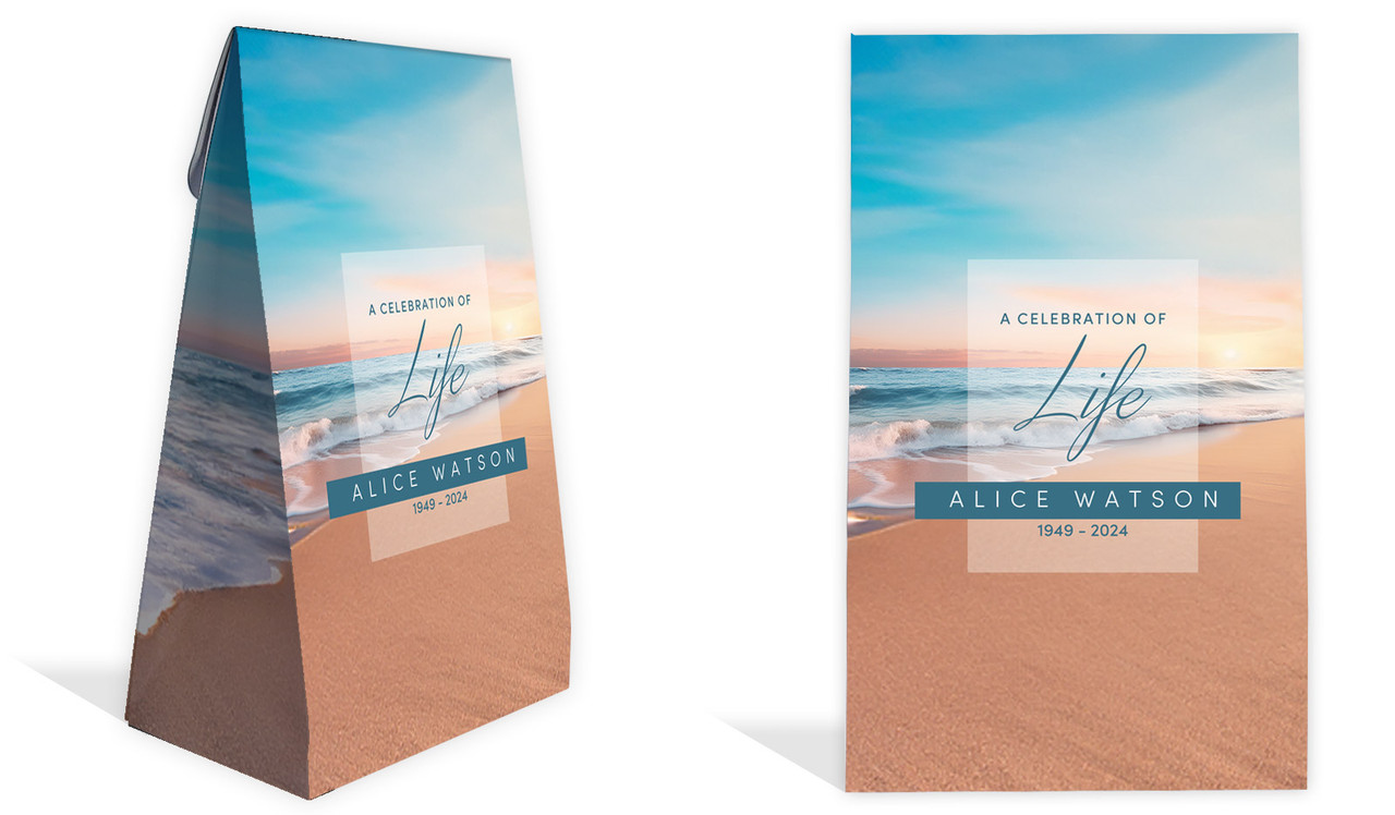 Beautiful Beach Funeral Personalised Gusset Favour Bag