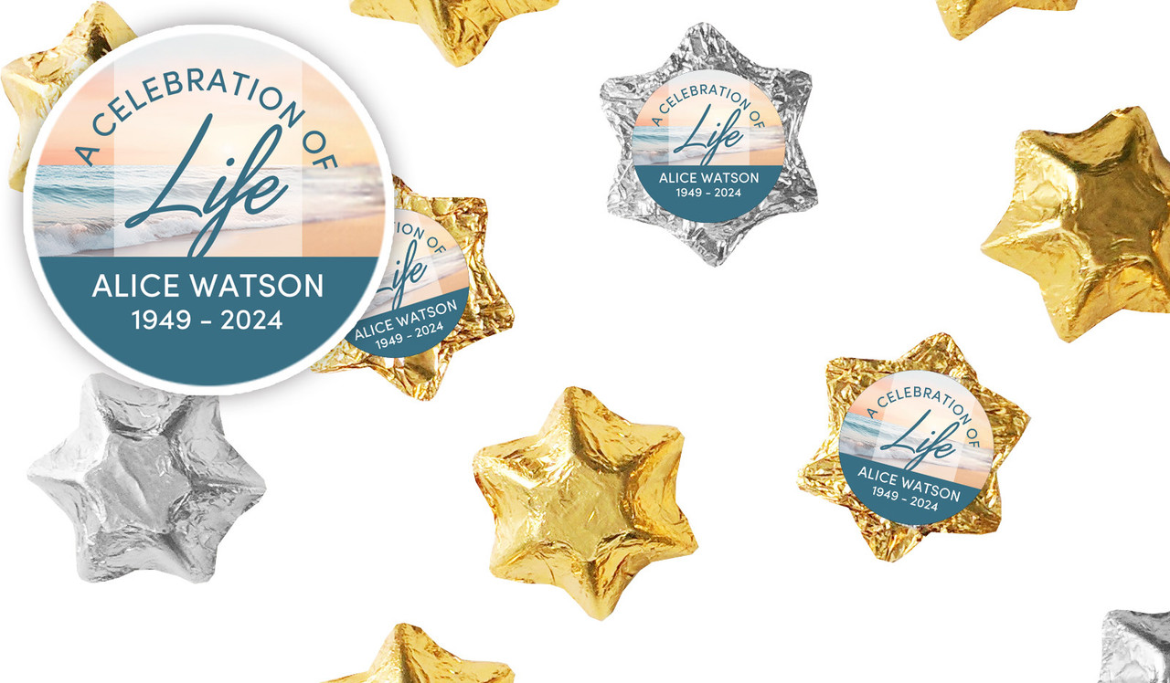 Beautiful Beach Funeral Personalised Foil Chocolate Stars