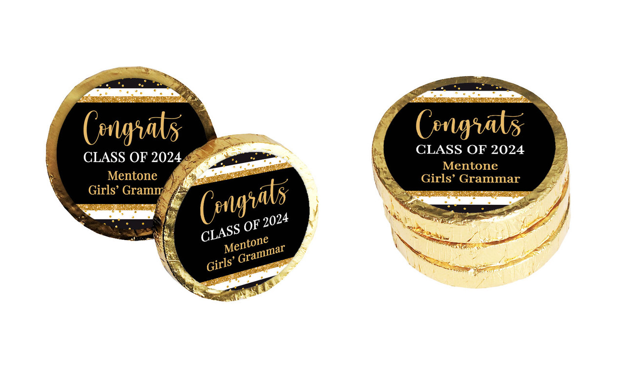 Confetti Stripe Personalised Graduation Chocolate Coin