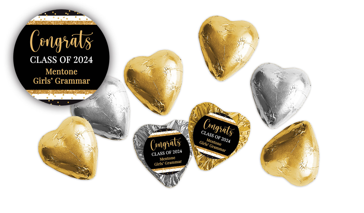 Confetti Stripe Personalised Graduation Foil Chocolate Hearts