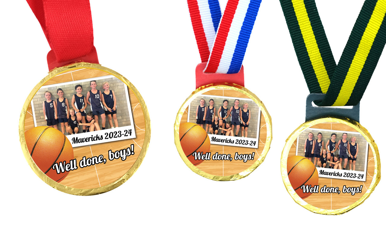 Basketball Photo Personalised Chocolate Gold Medal