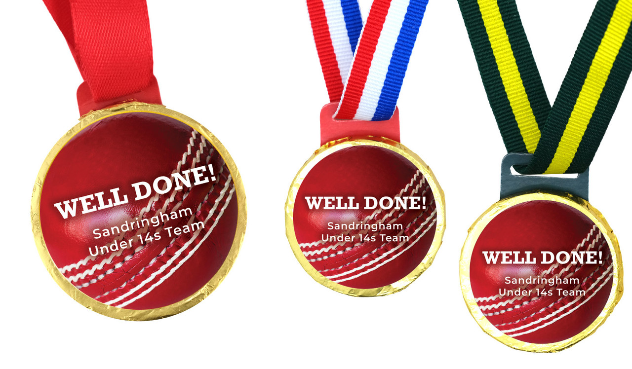 Cricket Ball Personalised Chocolate Gold Medal