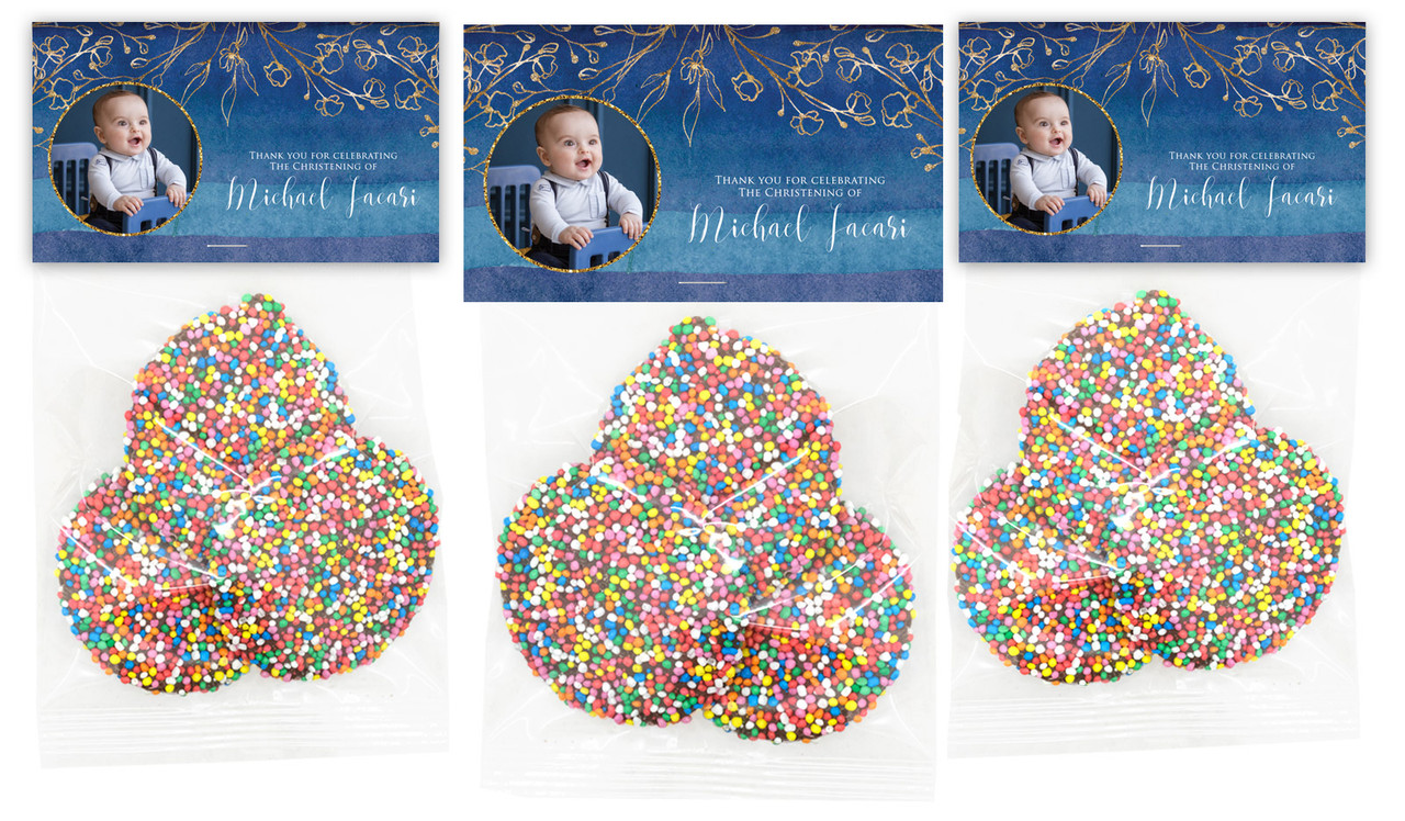 Navy Gold Photo Custom Christening Speckle Bag