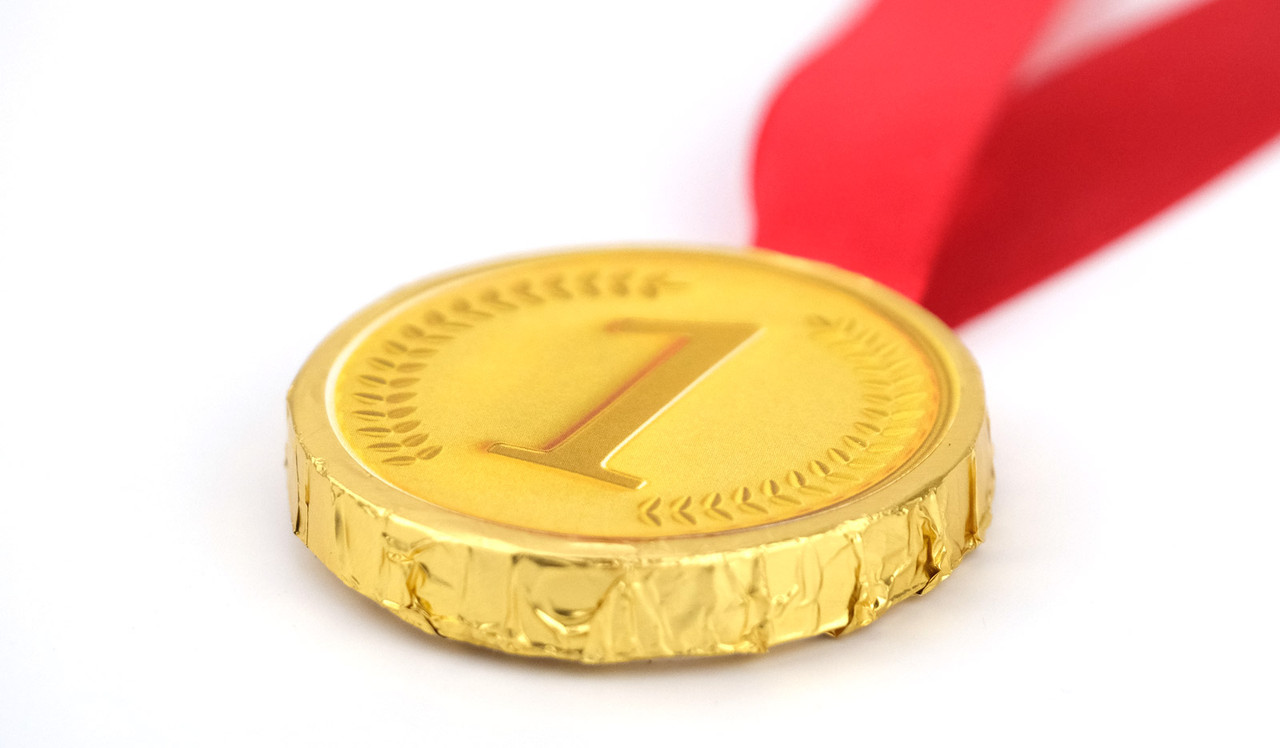 Side profile of Personalised Chocolate Gold Medal With Ribbon