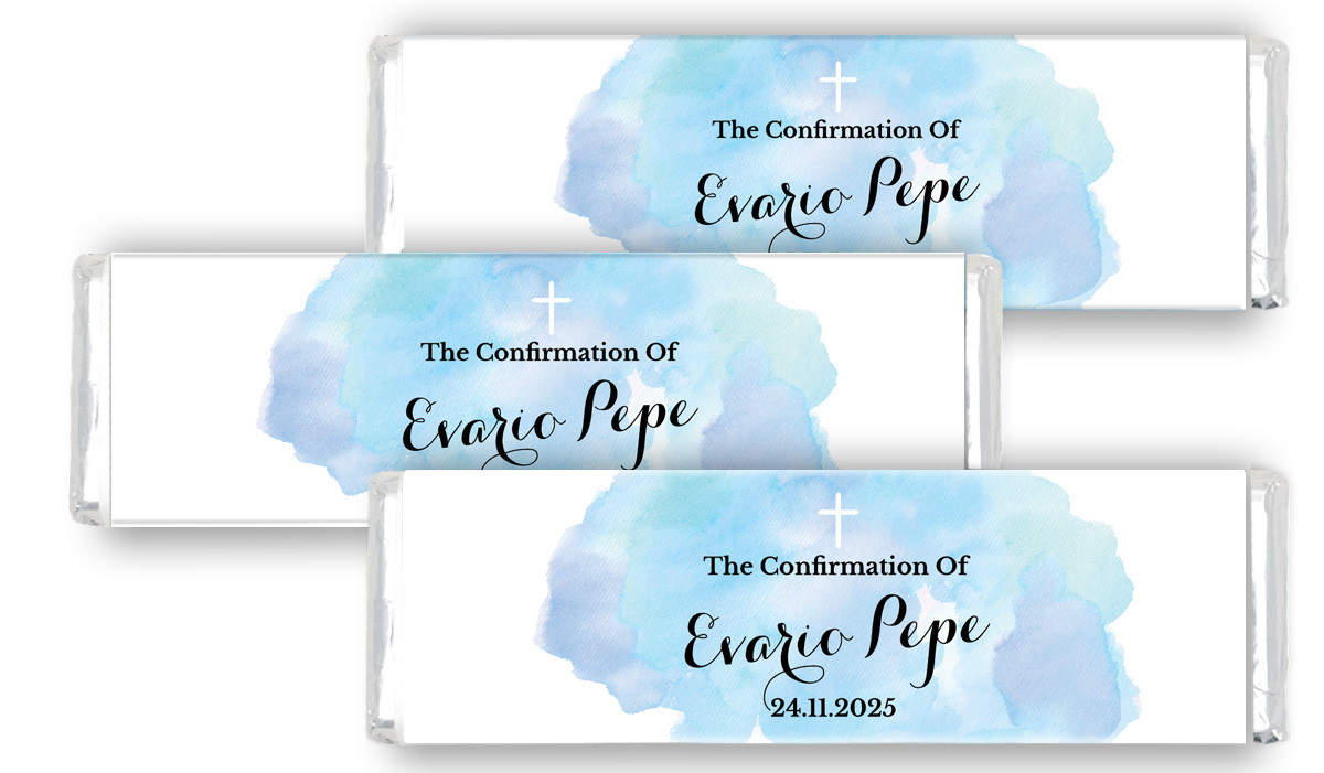 A Splash Of Watercolour Blue Custom Confirmation Cadbury Chocolate Bar