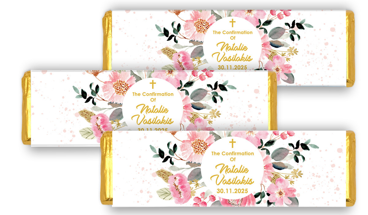 Pink Garden Personalised Confirmation Cadbury Chocolate Bar