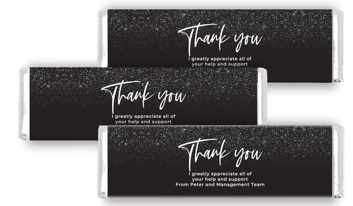 Black Glitter Personalised Thank You Cadbury Chocolate Bar