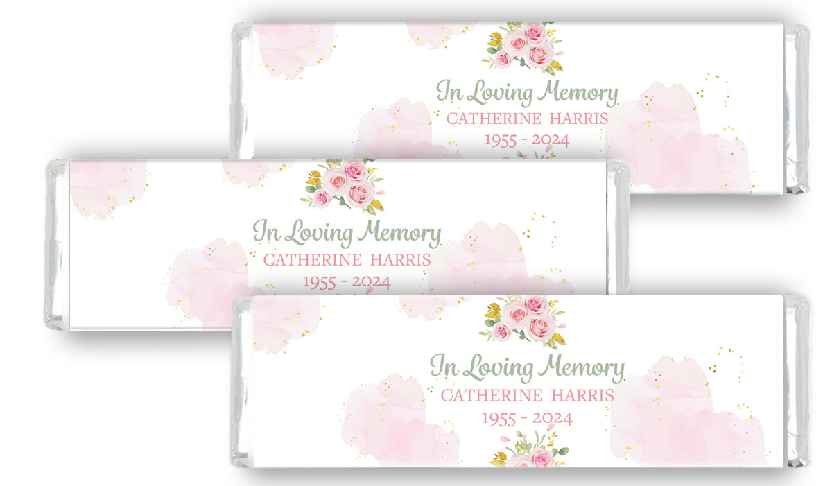 Pink Floral Funeral Personalised Cadbury Chocolate Bar