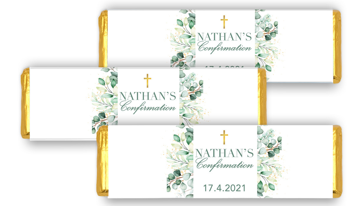 Eucalyptus Watercolour Personalised Confirmation Cadbury Chocolate Bar