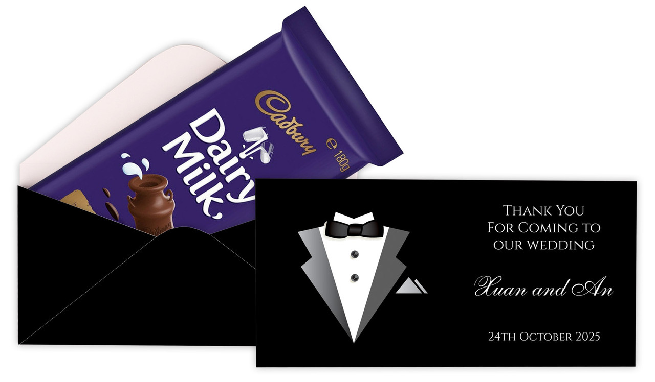 Groom And Bride Suit Wedding Personalised Cadbury Bar Box