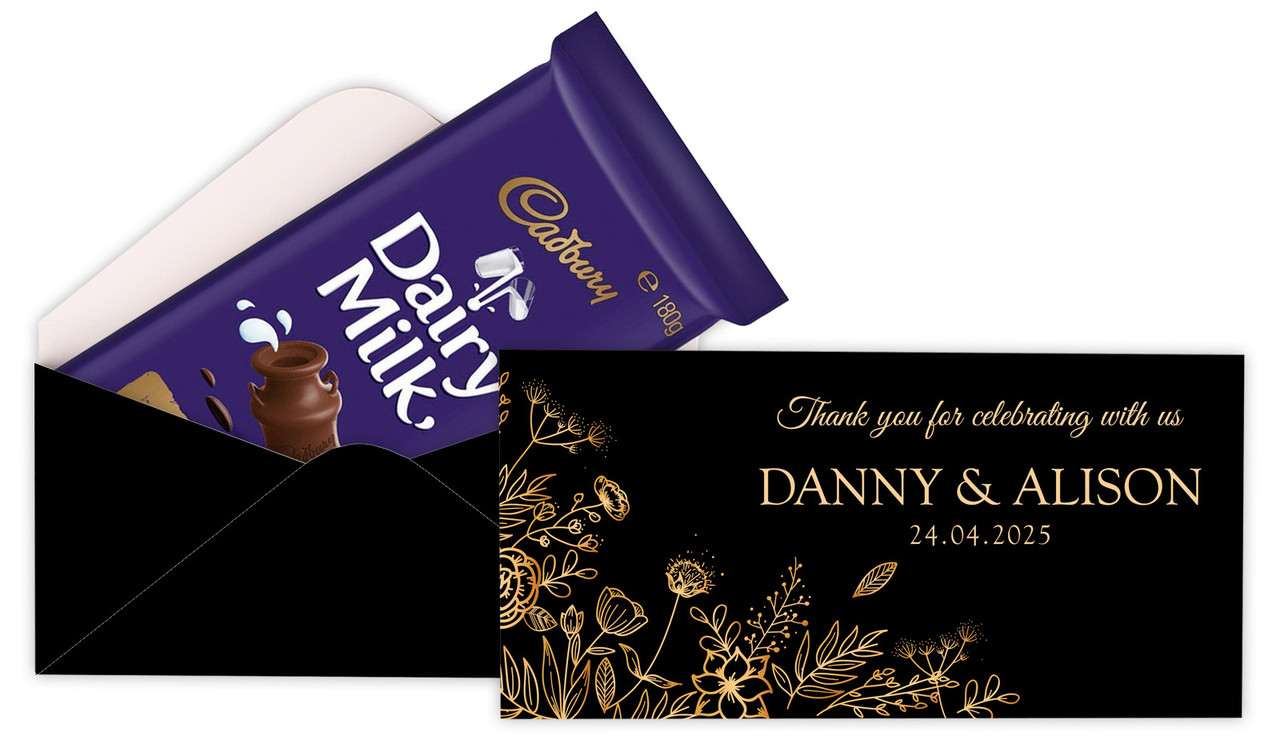 Flowers On Black Personalised Cadbury Bar Box (Box Only)
