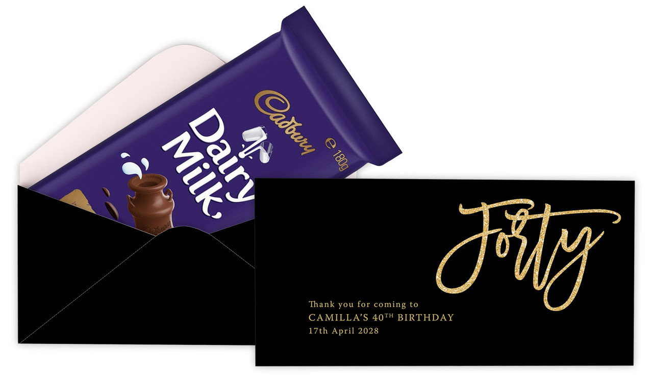 40th Black Personalised Cadbury Bar Box (Box Only)