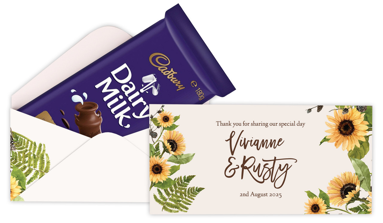 Rustic Sunflower Personalised Cadbury Bar Box