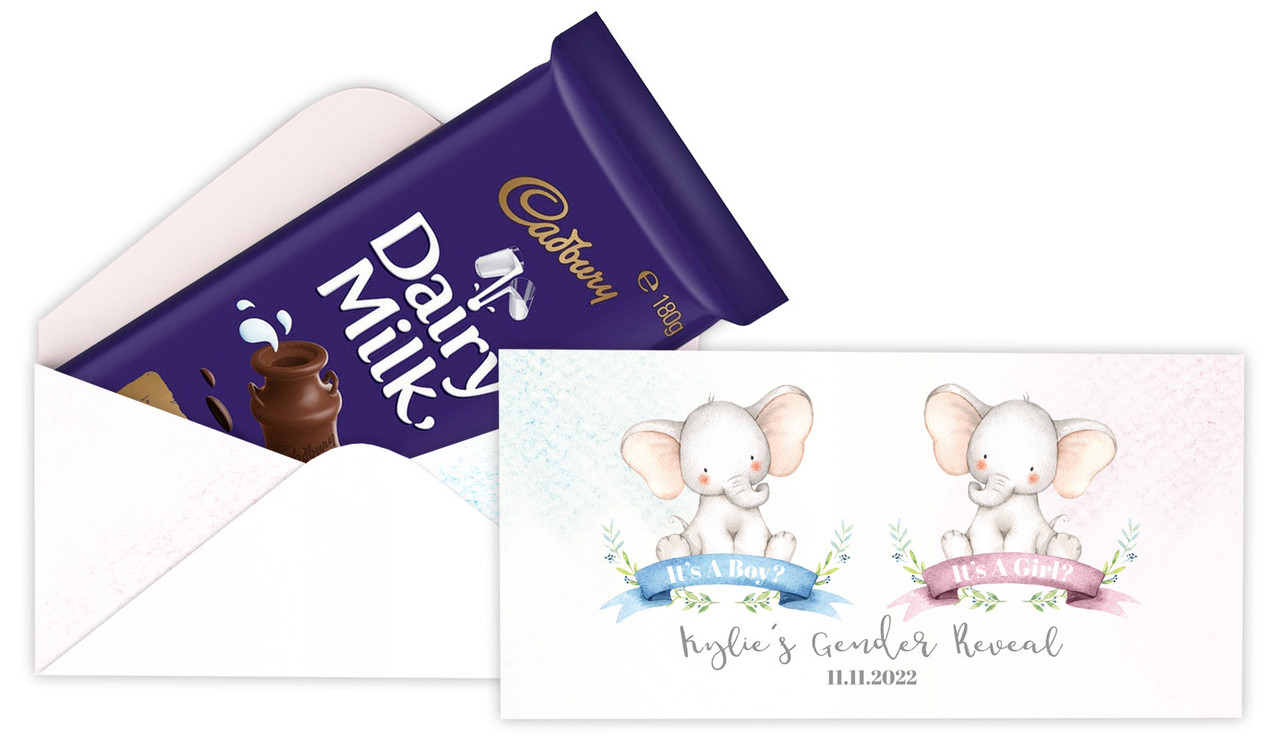 Sitting Elephants Gender Reveal Cadbury Bar Box (Box Only)