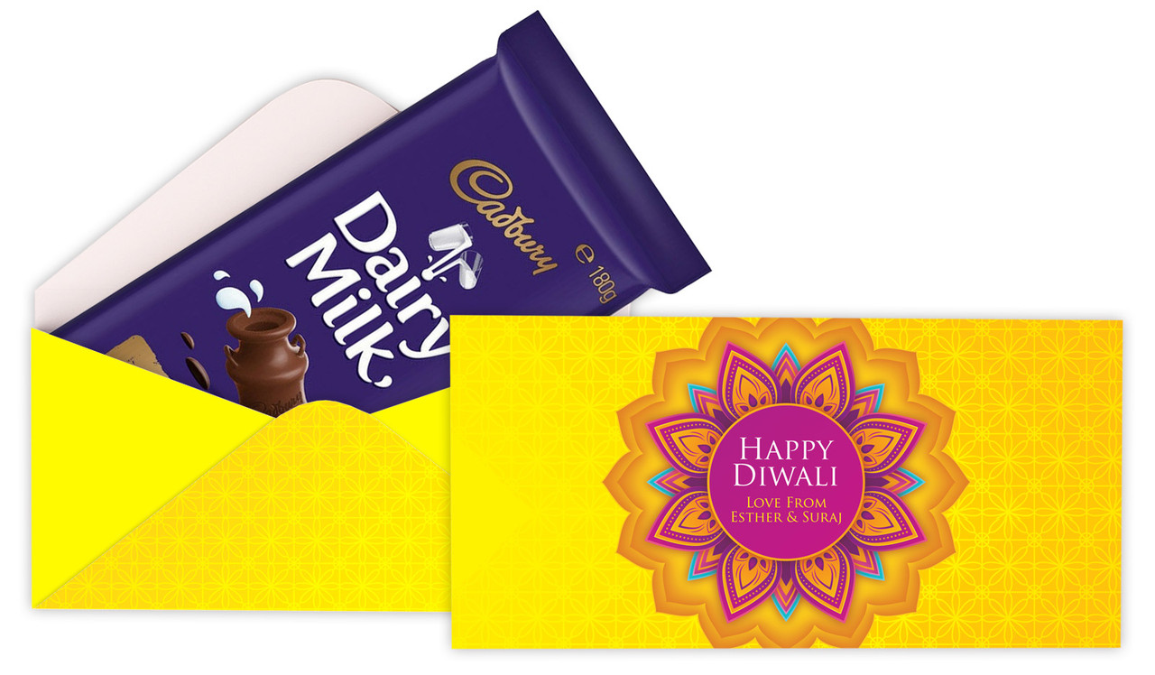 Yellow And Purple Diwali Personalised Cadbury Bar Box