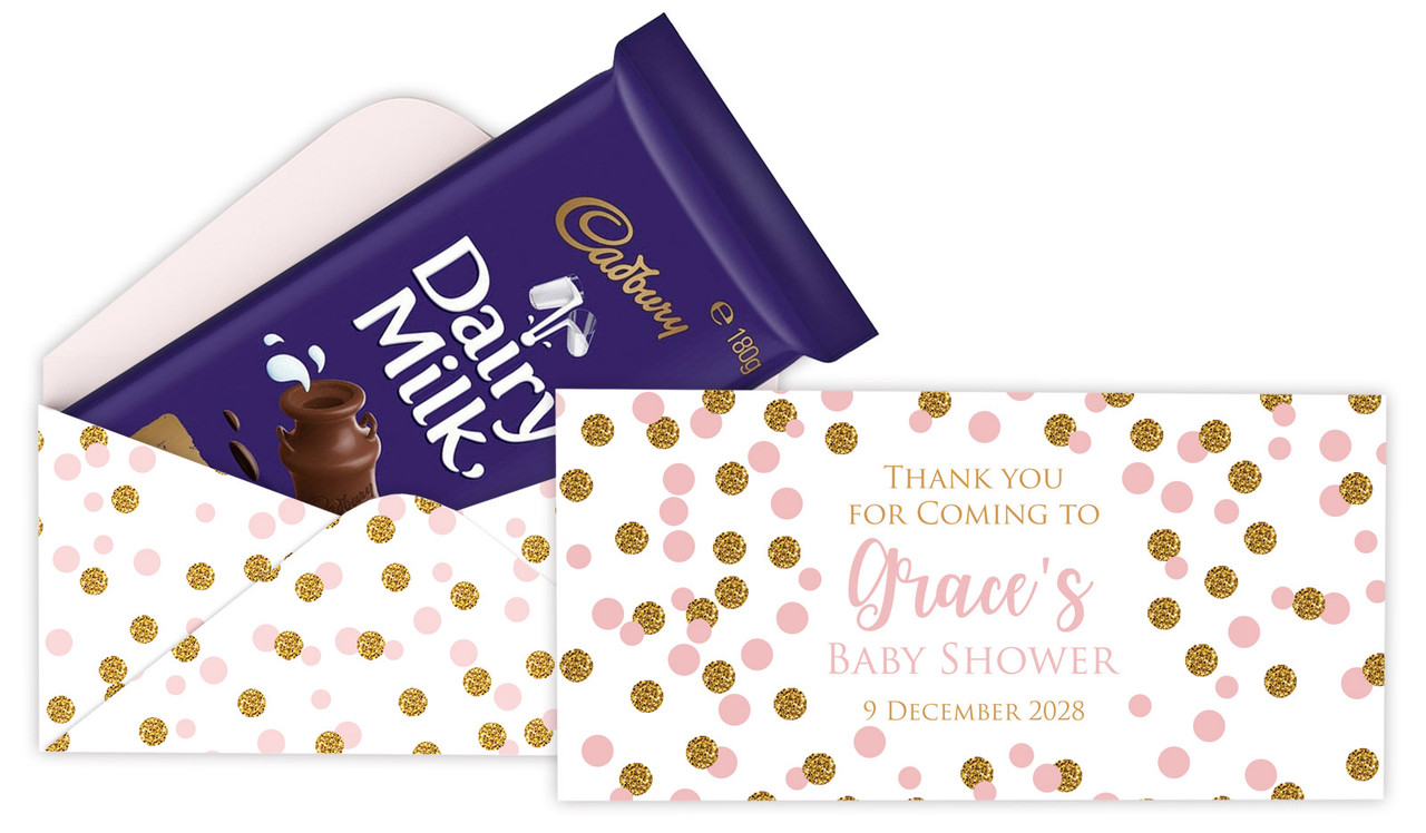 Pink Gold Confetti Custom Baby Shower Cadbury Bar Box