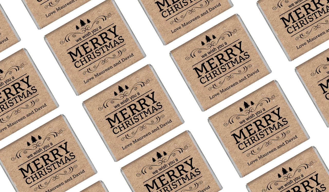 Merry Christmas On Kraft Personalised Mini Chocolates