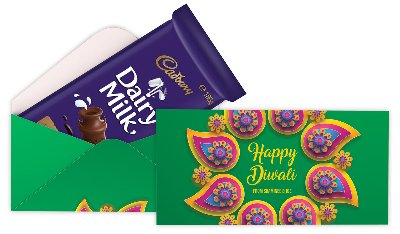 Green Leaves Diwali Personalised Cadbury Bar Box (Box Only)