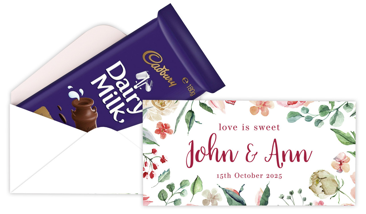 Rose Watercolour Personalised Cadbury Bar Box (Box Only)