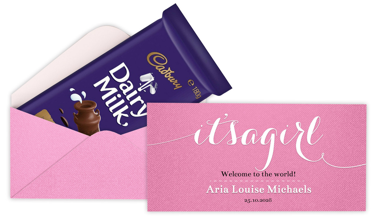 Flowing It's A Girl Birth Announcement Cadbury Bar Box (Box Only)